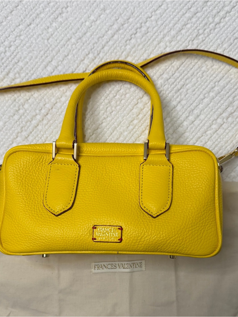 Frances Valentine Yellow Pebbled Leather Satchel with Top Handles - Picture 4 of 10